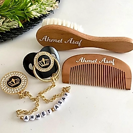 Siyah Taçlı Emzik Seti ve Tarak Fırça Seti