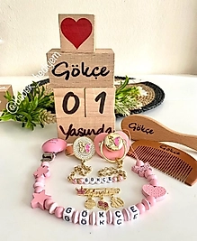 Emzik Seti, Tarak Fırça ve İsimli Bebek Ahşap Anı Küpleri