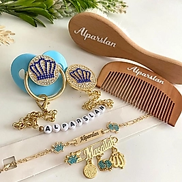 Mavi Taçlı Emzik Seti ve Tarak Fırça Seti