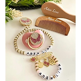 Pembe Melek Kanadı Emzik Seti ve Tarak Fırça Seti