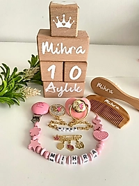 Emzik Seti, Tarak Fırça ve İsimli Bebek Ahşap Anı Küpleri